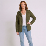 Women's Utility Jacket with Stand Collar and Multiple Pockets