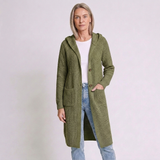 Women's Hooded Open-Front Maxi Cardigan with Longline Design