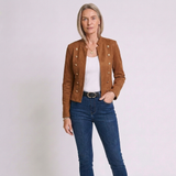 Women's Double-Breasted Blazer with Stand Collar and Tailored Design