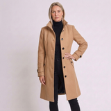 Women's Modern Long Coat with Stand Collar and Chic Tailored Design