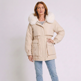 Women's Belted Puffer Winter Coat with Fur Collar and Warm Design