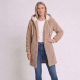 Women's Hooded Mid-Length Jacket with Cozy Winter Design