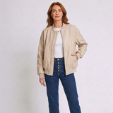 Women's Oversized Zip-Up Bomber Jacket with Long Sleeves and Casual Style