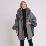 Women's Tailored Poncho Cape Coat with Fur Collar and Elegant Design