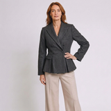 Women's Double-Breasted Peplum Blazer with Notch Lapel and Long Sleeves