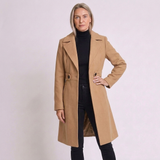 Women's Belted Longline Winter Coat with Notch Lapel Collar