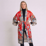 Women's Floral Print Open Front Maxi Kimono with Flowing Silhouette