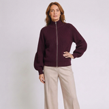 Women's Zip-Up Cardigan with Lantern Sleeve Design and Casual Style