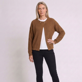 Women's Asymmetrical Neck Button-Front Cardigan with Draped Design