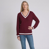 Women's V-Neck Jumper with Contrast Trim and Ribbed Design