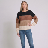 Women's Striped Crew Neck Sweater with Long Sleeves and Casual Style