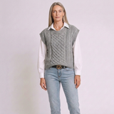 Women's Cable Knit Sweater Vest with Round Neck and Sleeveless Design