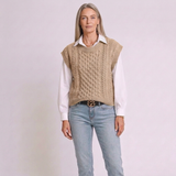Women's Cable Knit Sweater Vest with Round Neck and Sleeveless Design