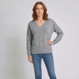 Women's V-Neck Relaxed Fit Pullover Sweater with Long Sleeves