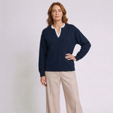 Women's Sweater with Ruffled V-Neck and Long Sleeves