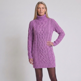 Women's Cable Knit Turtleneck Sweater Dress with Long Sleeves