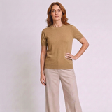 Women's Short Sleeve Sweater Top with Classic Crew Neck Design