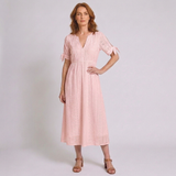 Women's V-Neck Midi Dress with Tie Sleeves and Functional Pockets