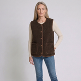 Women's Cozy Button-Front Vest with Hood and Sleeveless Design