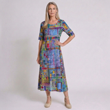 Women's Artisan Print Midi Dress with Convenient Side Pockets