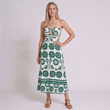 Women's Printed Spaghetti Strap Maxi Dress with Backless A-Line Design