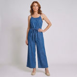 Women's Halter Neck Jumpsuit with Wide Leg Silhouette and Drawstring Waist