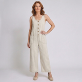 Women's Button-Front Wide Leg Overall Jumpsuit with Casual Utility Style
