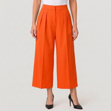 Women's Pleated Wide Leg Cropped Trousers with Relaxed Silhouette