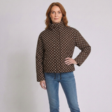 Women's Polka Dot Cropped Jacket with High Collar and Adjustable Drawstring