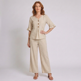 Women's Two-Piece Outfit Set with Ruffle Cuff Top and Wide Leg Trousers