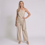 Women's One-Shoulder Sleeveless Two-Piece Set with High-Waisted Pants