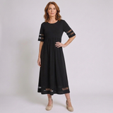 Women's Elegant Midi Dress with Waist-Enhancing Design and Short Sleeves