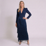 Women's Elegant Dress with Fringe Sleeves and Sophisticated Silhouette