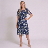 Women's Elegant Floral Midi Dress with Timeless Feminine Design
