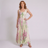 Women's Sleeveless Pleated Midi Dress with Square Neck