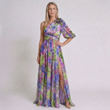 Women's Floral Print Asymmetrical Dress with Elegant Side Slit