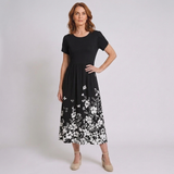 Women's Floral Print Midi Dress with High Waist A-Line Silhouette and Pocket Detail