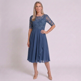Women's Floral Lace Evening Maxi Dress with Sheer Sleeves