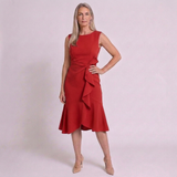 Women's Elegant Sleeveless Midi Dress with Waist Tie Detail