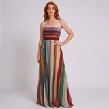 Women's Strapless Colorful Pleated Summer Maxi Dress