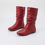 Women's Flat Slouched Mid-Calf Boots with Side-Zip Closure and Casual Style