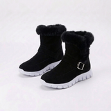 Women's Buckle Ankle Snow Boots with Plush Trim and Winter Style