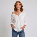 Women's One-Shoulder Button-Up Blouse with Long Sleeves