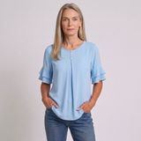 Women's Pleated Blouse with Flutter Sleeves and Elegant Silhouette