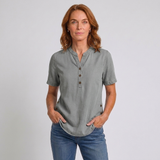 Women's Henley Tunic Top with Side Button Details and Relaxed Fit
