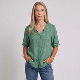 Women's Vintage Button Detail Blouse with Relaxed Fit and 3/4 Sleeves