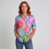 Women's Colorful Button-Up Long Sleeve Floral Blouse