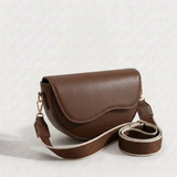Women's Vintage Saddle Shoulder Bag with Wide Strap and Flap Closure