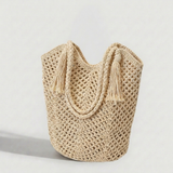 Women's Boho Shopper Bag with Woven Design and Fringe Details