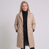 Women's Quilted Diamond Stitch Mid-Length Winter Coat with Long Sleeves
